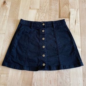black button mini jean skirt